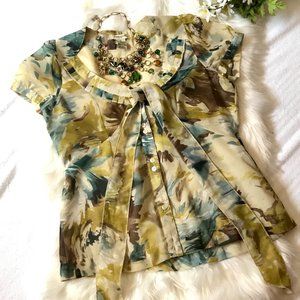 Vertigo Paris Bow Tie Pleated Neckline Blouse, S